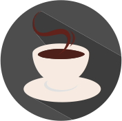 Icon Tasse Kaffe mit Dampf grau, weiß, weinrot.