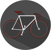Icon Fahrrad grau, weiß, weinrot.